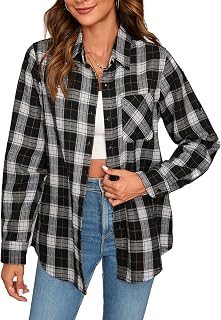 Women's Plaid Shirt Flannel Lumberjack Western Casual Long Sleeve Classic Button Down Blouses