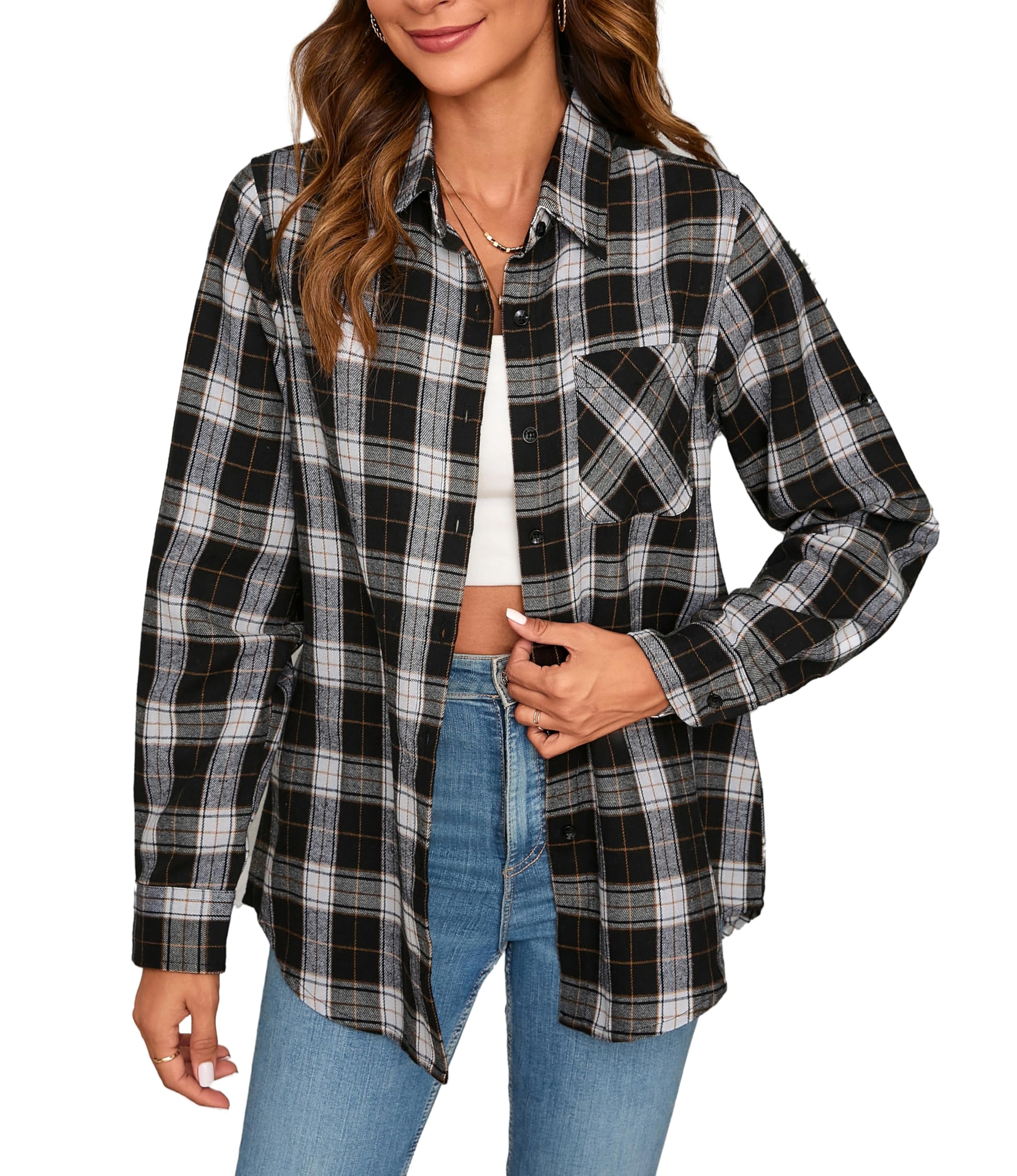 Women's Plaid Shirt Flannel Lumberjack Western Casual Long Sleeve Classic Button