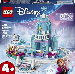 LEGO Disney Princess Elsa's Ice Castle & Snow Ride Adventure 43281 | Toys for 4+ Year Old Girls, Train Track & Snow Carts, Anna & Elsa Mini Dolls, Olaf Figure, Gift Idea, 216 Pieces