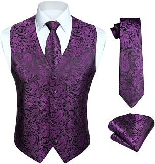 HISDERN Men's Classic Paisley Floral Jacquard Vest and Tie and Pocket
