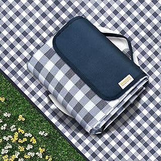 SAMSIER Outdoor Picnic Blankets Waterproof Foldable Sandproof, Large Gingham Cute Picnic Mat Washable Portable for Park Beach Camping Courtyard (Navy Blue, 150 x 200cm/60"×80")