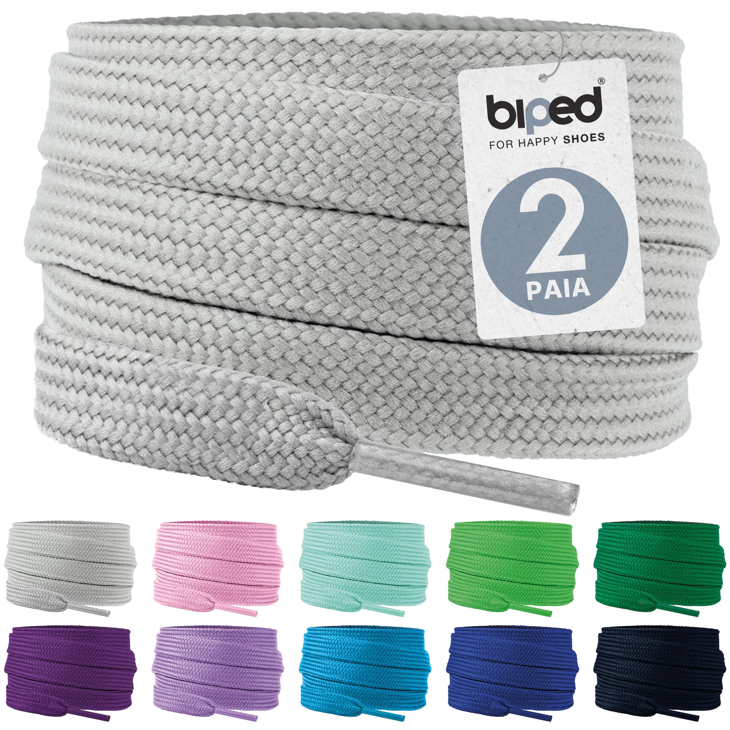biped LACES 2 Pairs Flat Polyester Shoelaces 10mm Wide - Laces for Trainers and 