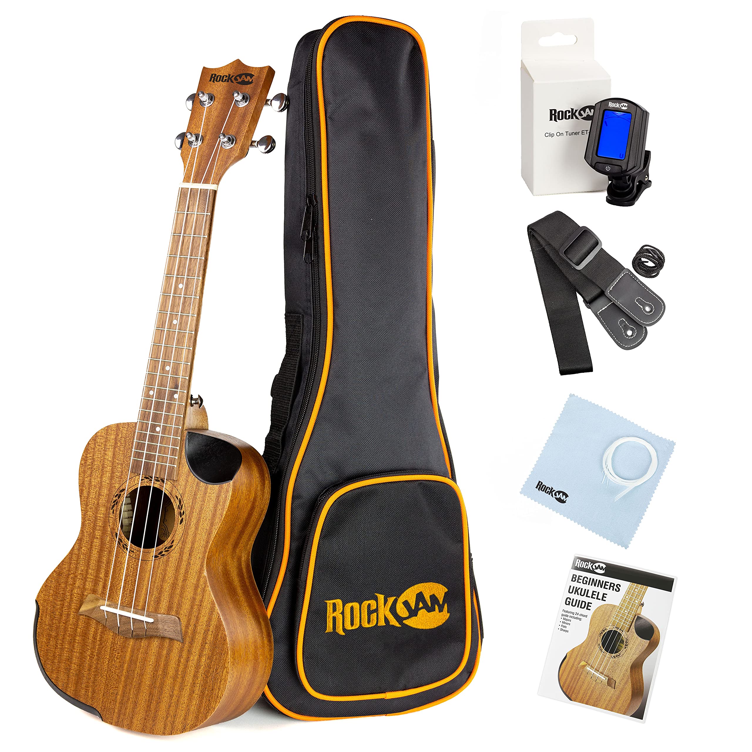 RockJam Premium Tenor Ukulele Kit with Tuner, Gig Bag, Strap, Picks & Spare Stri