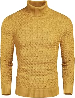 Coofandy Men's Slim Fit Turtleneck Sweater Casual Knitted Cable Plain Sweater