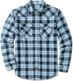 COOFANDY Mens Plaid Flannel Shirts Long Sleeve Western Pearl Snap Shirts Fall Button Down Shirt for Men