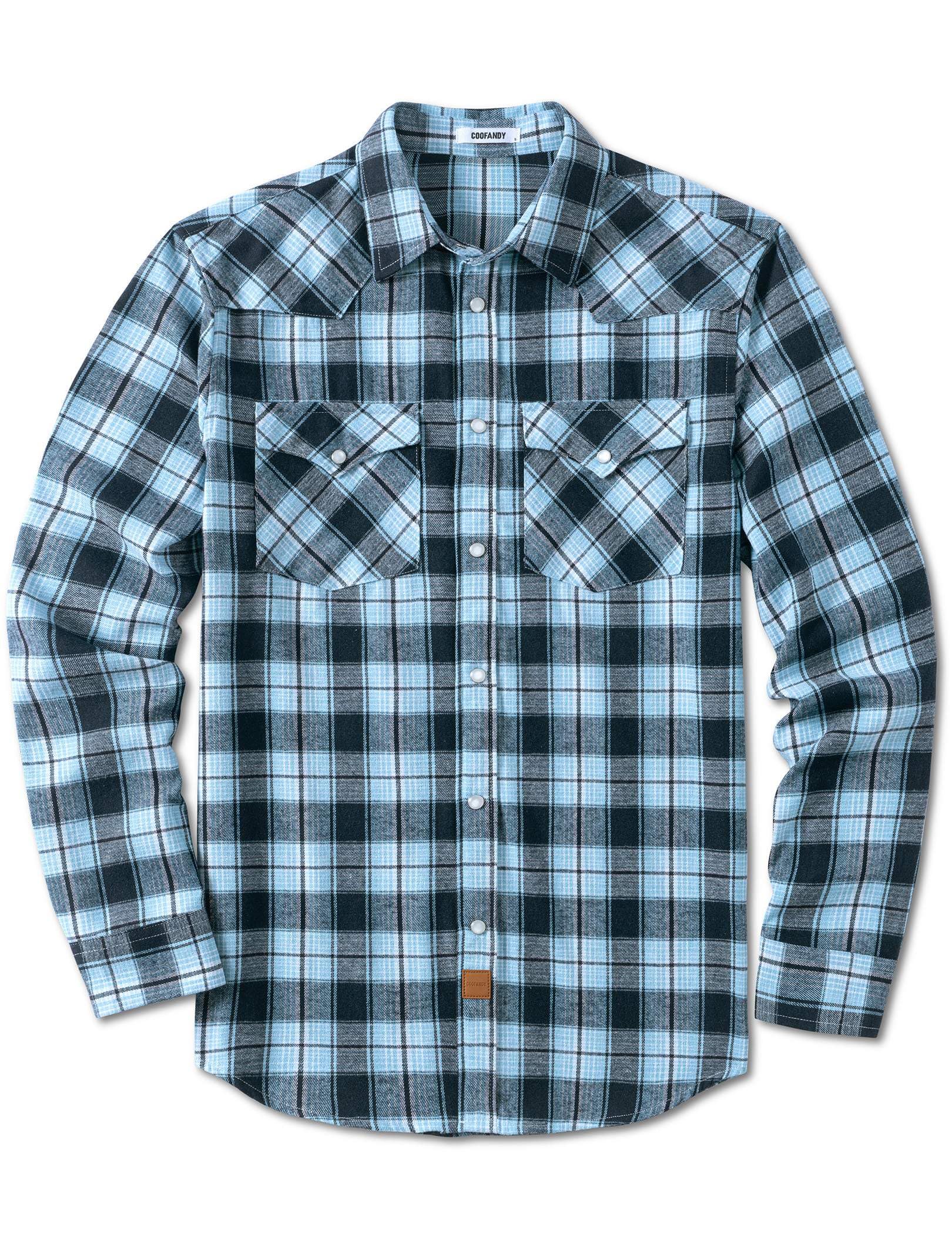 COOFANDY Mens Plaid Flannel Shirts Long Sleeve Western Pearl Snap Shirts Fall Bu