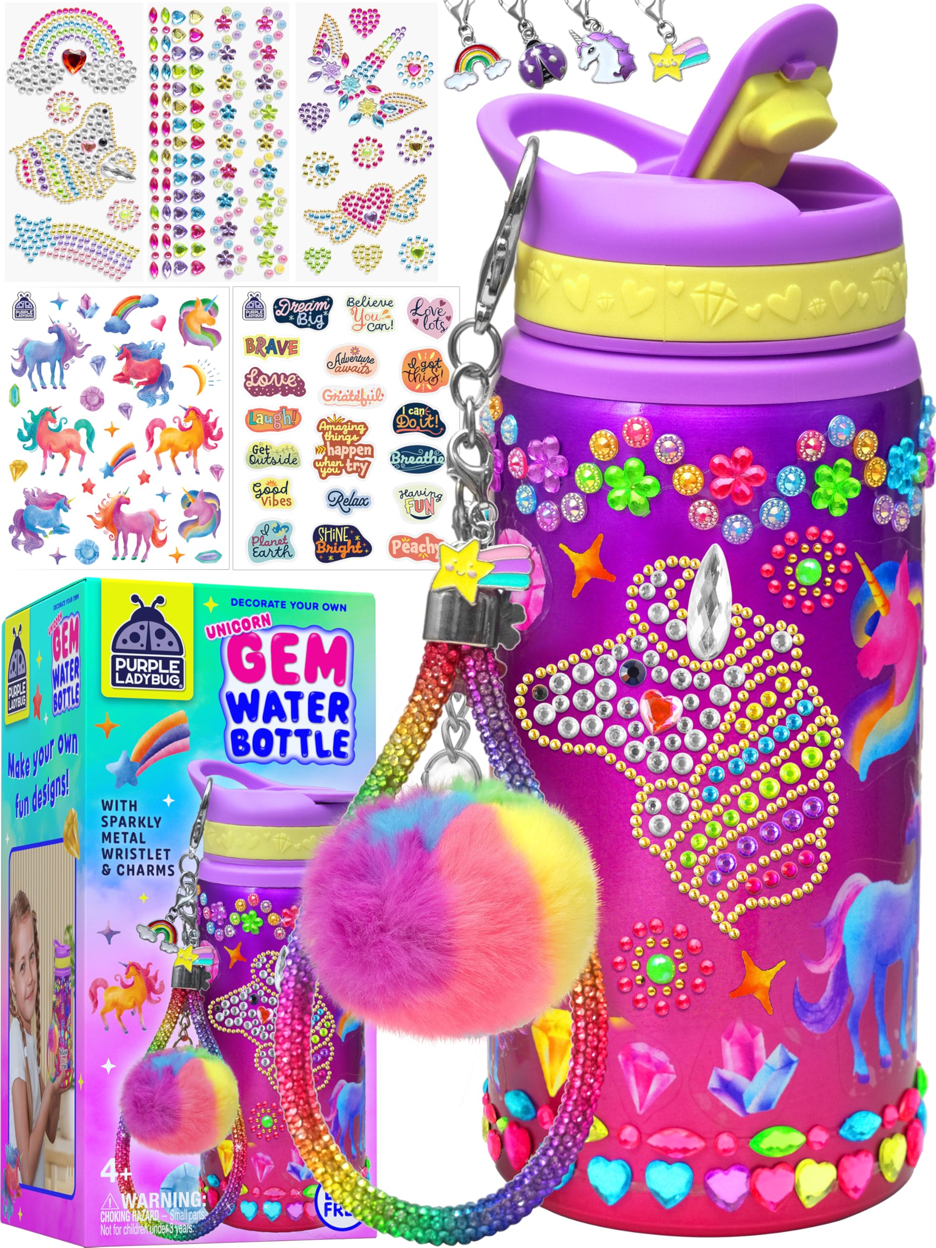 Decorate Your Own Water Bottle Kit for Girls - Unicorn Water Bottle Gems | 5+ Ye