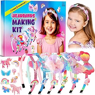Pourbibi Unicorn Headband Making Kit for Girls Age 3+, Creative Craft Kits for Kids, DIY Hairbands & Hair Accessories Toys Set - Birthday Presents for Girls Age 3-8 Years Old,Easter Gifts for Kids