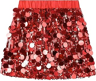 Miipat Glitter Sequin Skirt for Girls Glitter Mini Skirt with Elastic Waist Pencil Skirt for Party