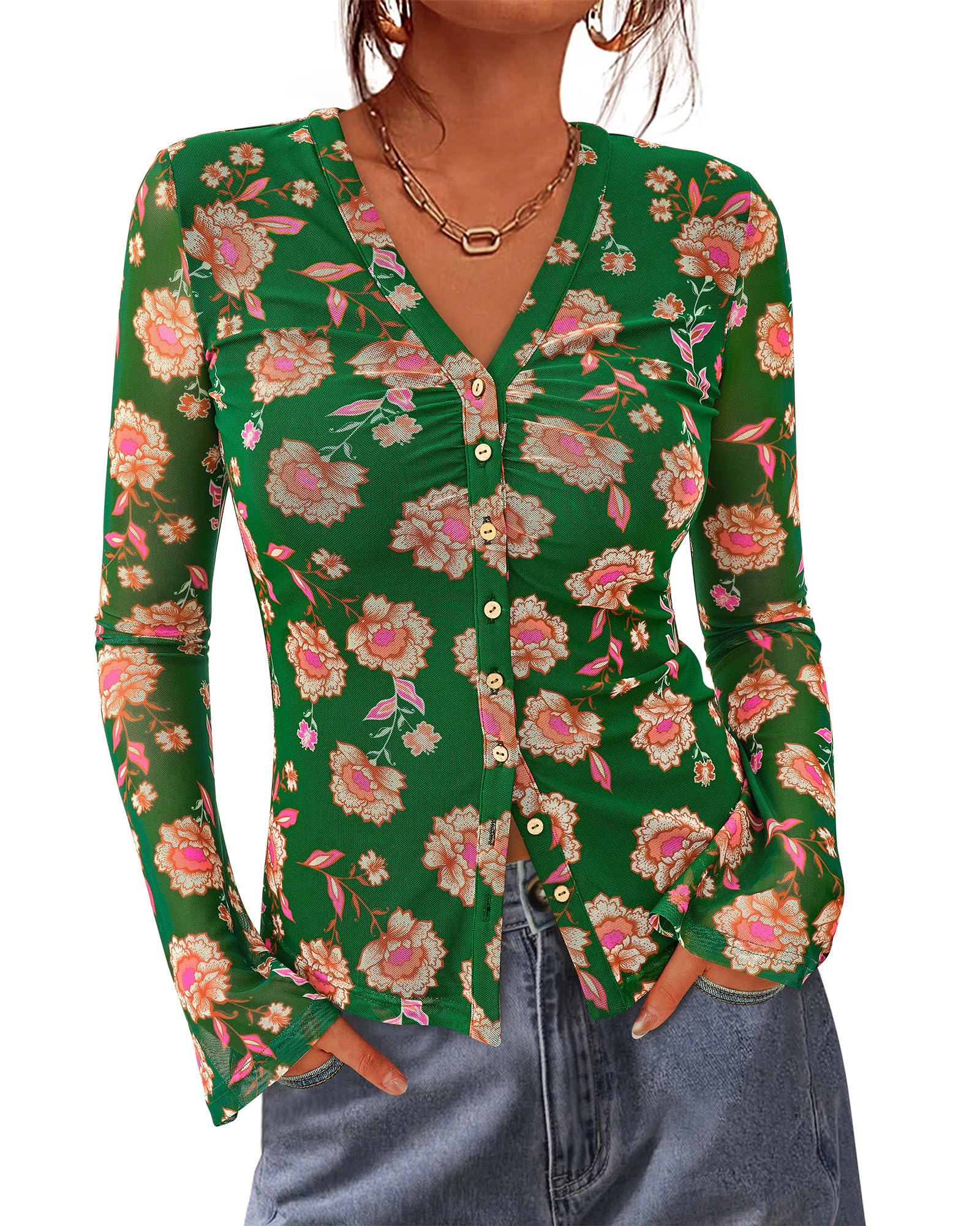 BTFBM Button Down Shirts for Women 2025 Casual V Neck Long Sleeve Autumn Top Lig