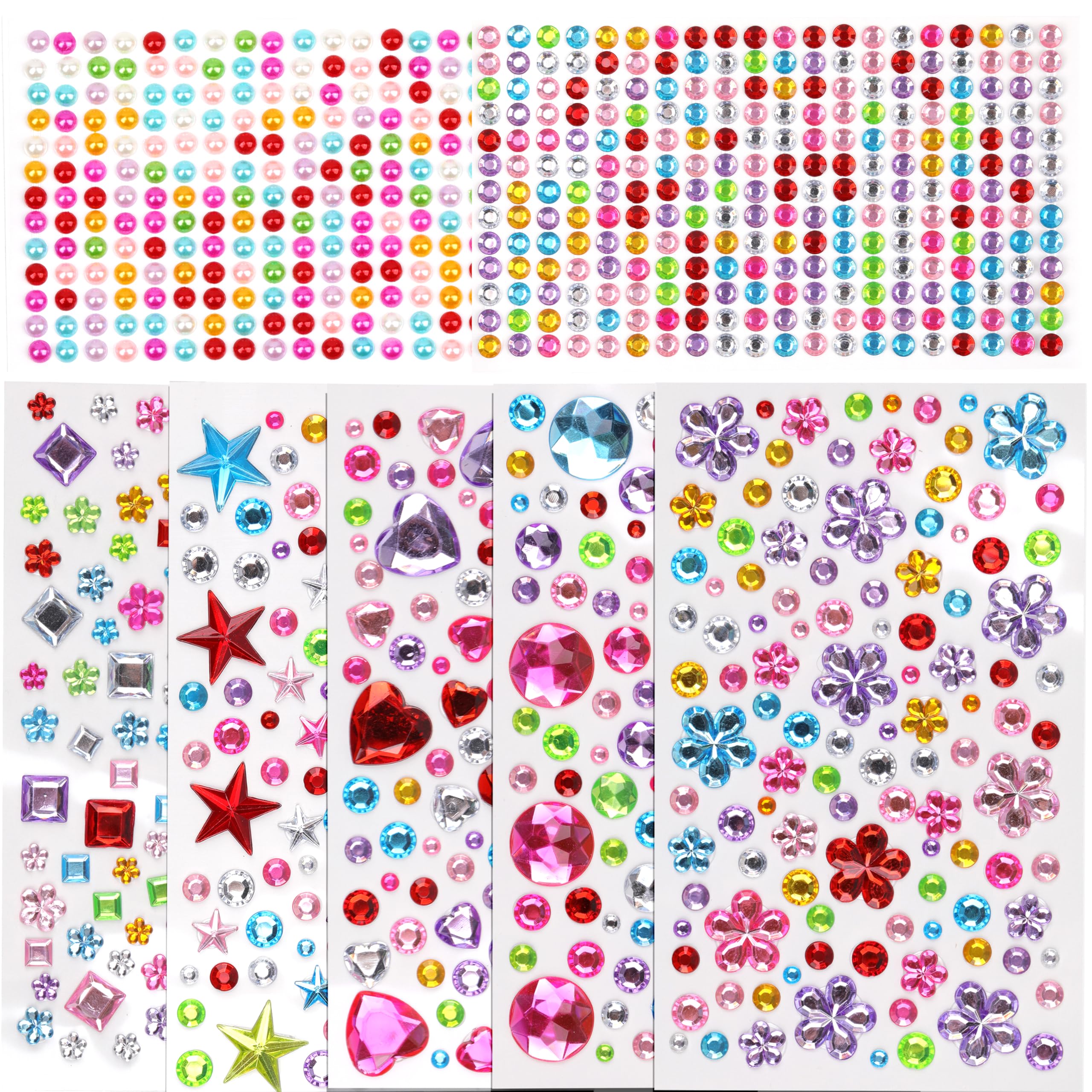 1071 PCS Gemstone Stickers for Crafting Bling Cute Star Heart Round Small Sticke