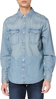 Levi's Men's Barstow Western Standard Shirt, Blue, XXL
