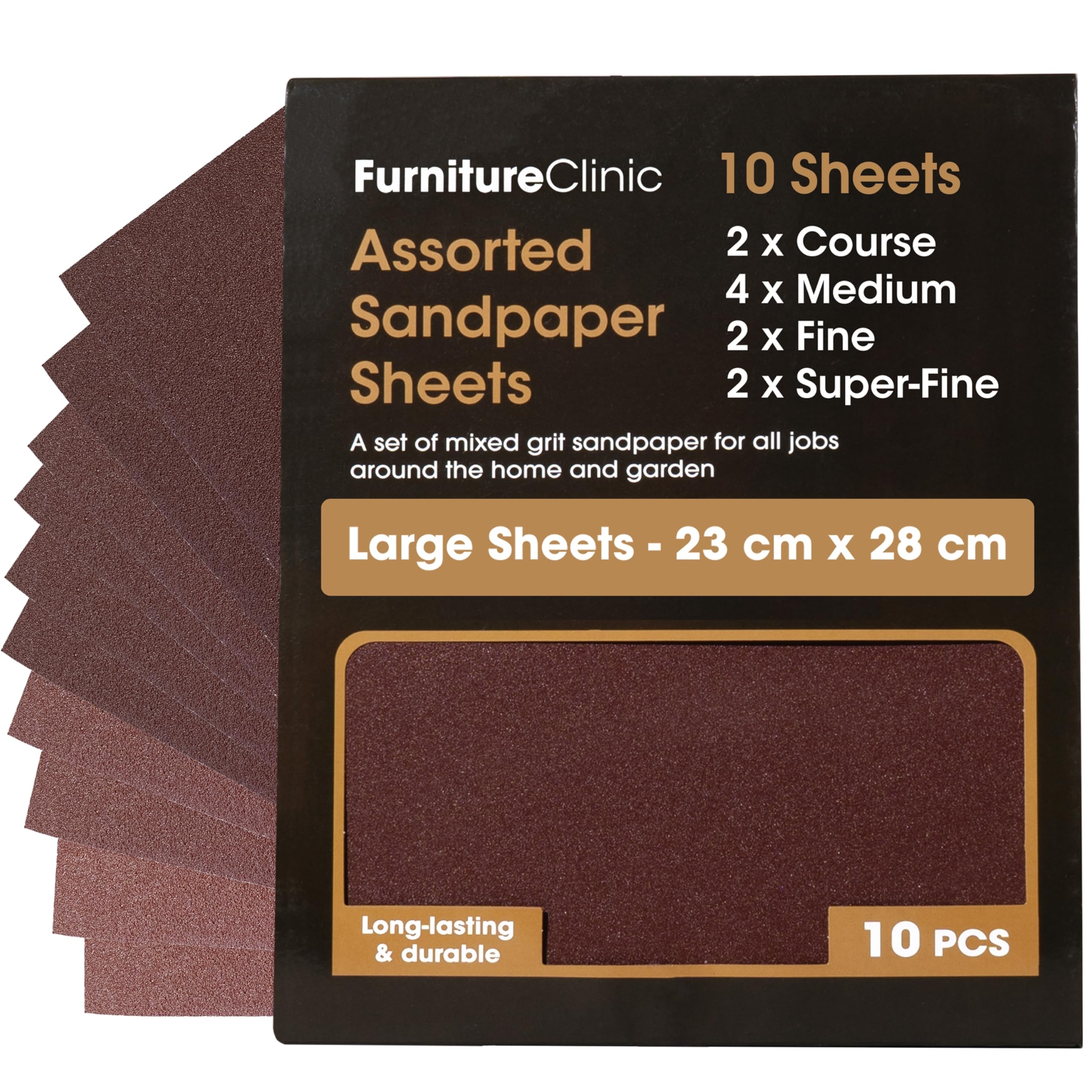 Furniture Clinic Assorted Sandpaper | 10 Large Sheets For Walls, Metal, Wood & F