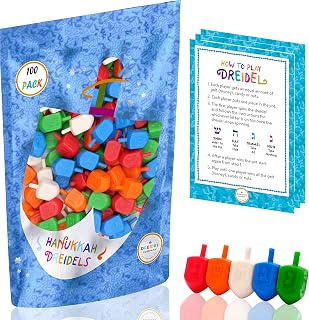 100-Pack Hanukkah Dreidels Multicolor Plastic Chanuka Draydels with English Transliteration, Includes Dreidel Game Instruction Cards