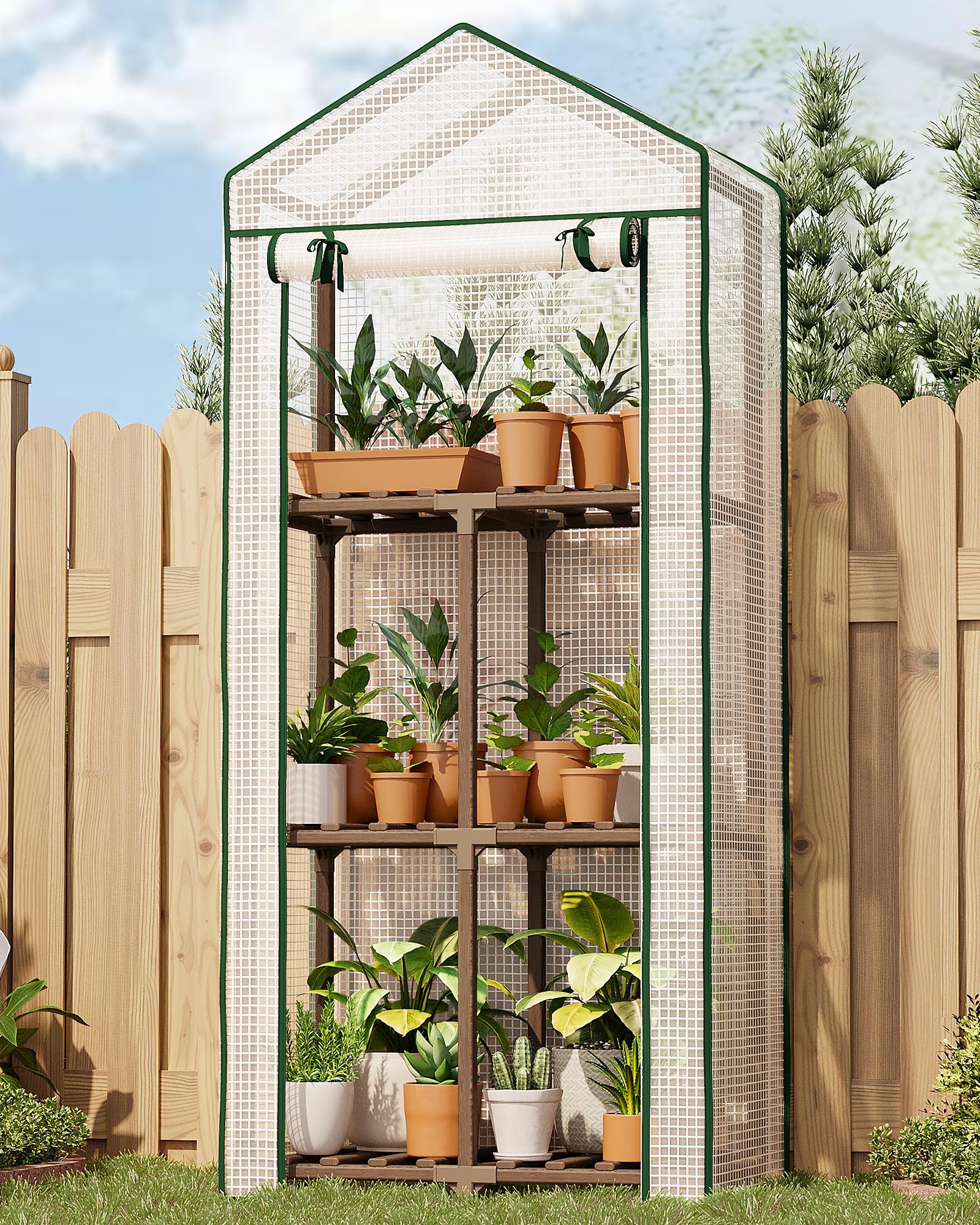 Bamworld 3-Tier Wooden Greenhouse 54" Tall Portable Green House | Roll-Up Zipper