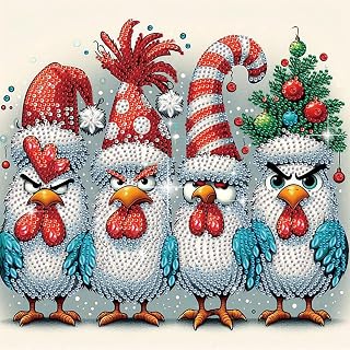 Christmas Chicken Diamond Painting Kit for Adults 5D Special Shape Diamond Art Kit for Beginners Crystal Rhinestone Painting for Home Wall Decoration 12x12 inch