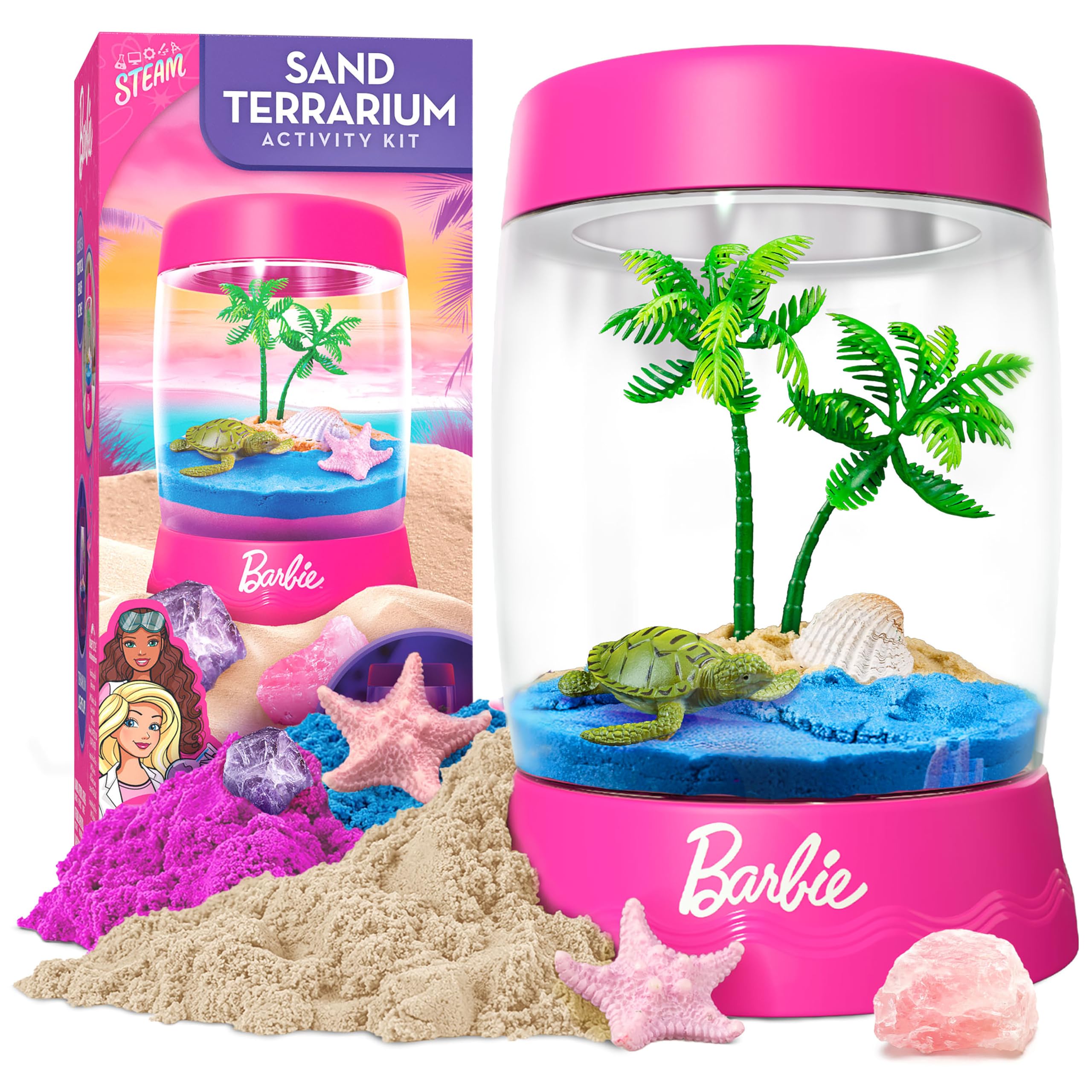 Barbie Light-Up Beach Terrarium Craft Kit with Gemstones for Kids | Light-Up Bea