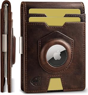 TRAVANDO Money Clip Wallet with AirTag Pocket - RFID Protected Leather Wallet for Men for 11 Cards - including Gift Box (Vintage Brown)