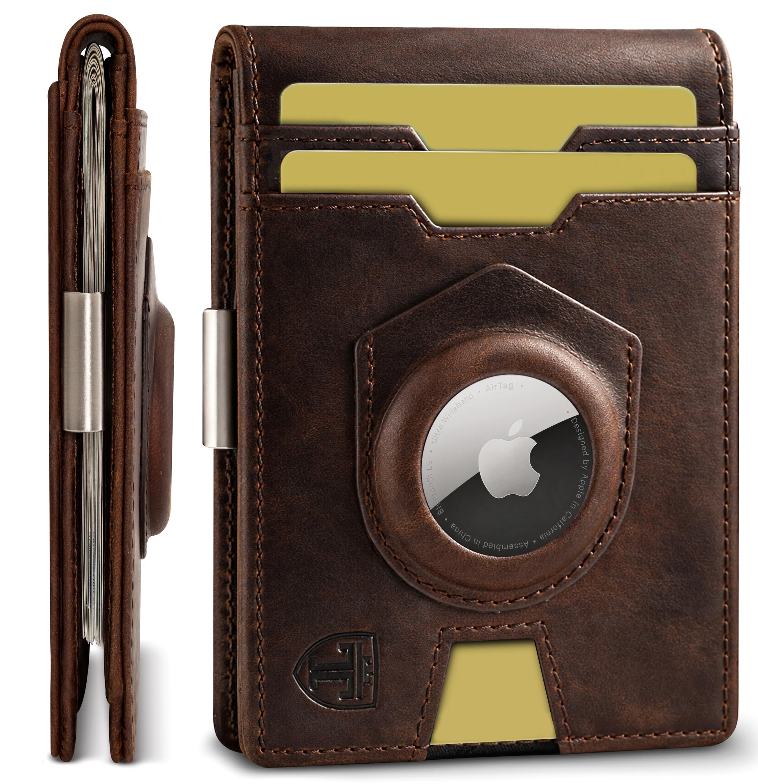 TRAVANDO Money Clip Wallet with AirTag Pocket - RFID Protected Leather Wallet fo