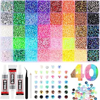 Zefy 40 Colors Resin Bedazzling Kit Jelly Rhinestones, 3mm 50,000 Pcs | Flatback Gems for Crafting, Bedazzle Kit with 3Pcs B7000 Glue for Clothing Shoes Nail Book Diamond Art