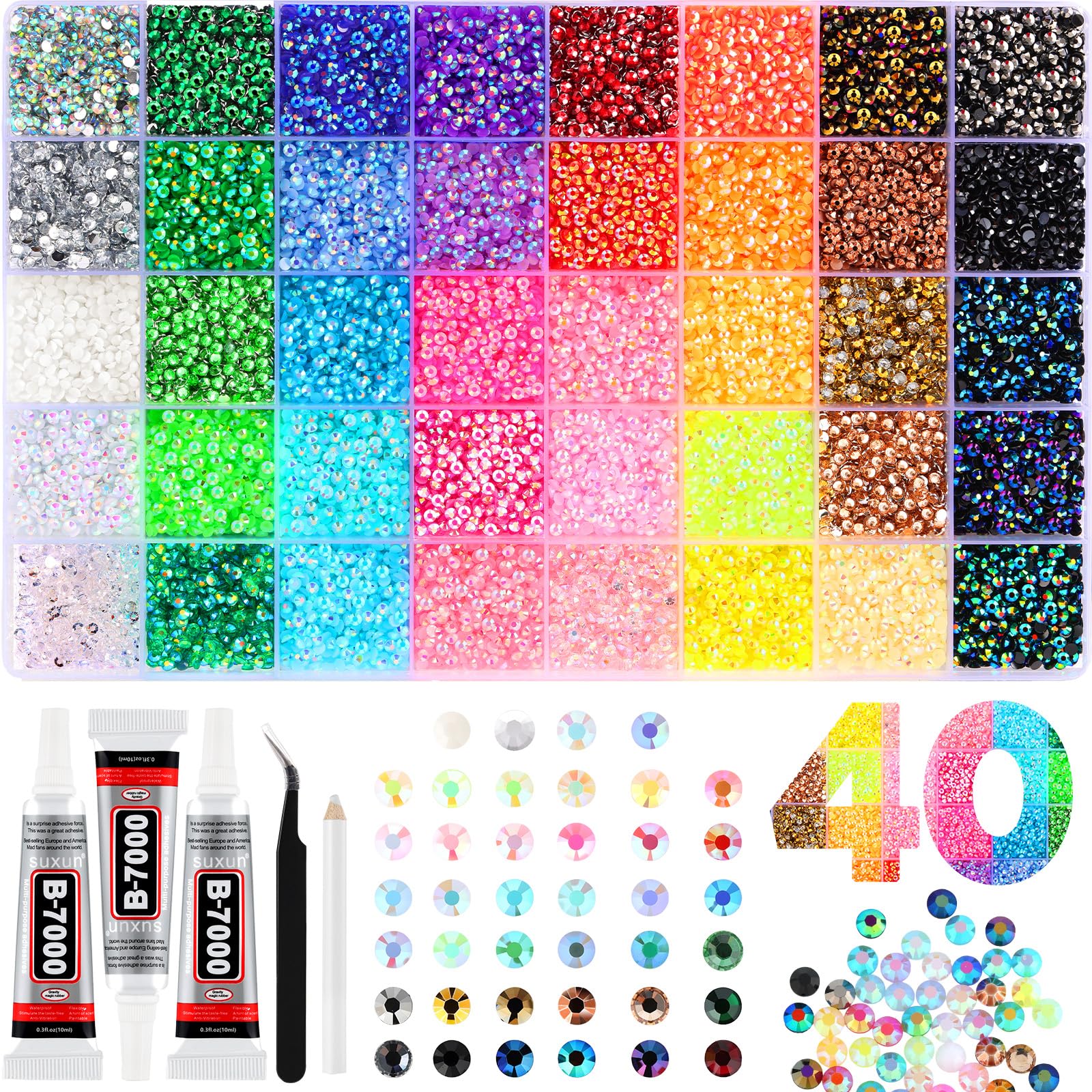 Zefy 40 Colors Resin Bedazzling Kit Jelly Rhinestones, 3mm 50,000 Pcs | Flatback