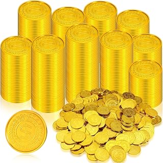 Hanaive 1000 Pcs Pirate Gold Coins Plastic Treasure Play Toy Coins | Fake St. Patricks Doubloon for Pirate Party Favors Supplies Treasure Hunt Game Teachers Classroom Reward