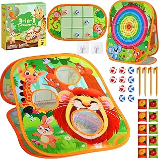 JOYIN 3-in-1 Animal Bean Bag Toss Game for Kids, Portable Corn Hole Games with Tic Tac Toe & Dartboard, Outdoor Toys for Party Yard Beach Lawn, Birthday Gift for Boys Girls Toddlers