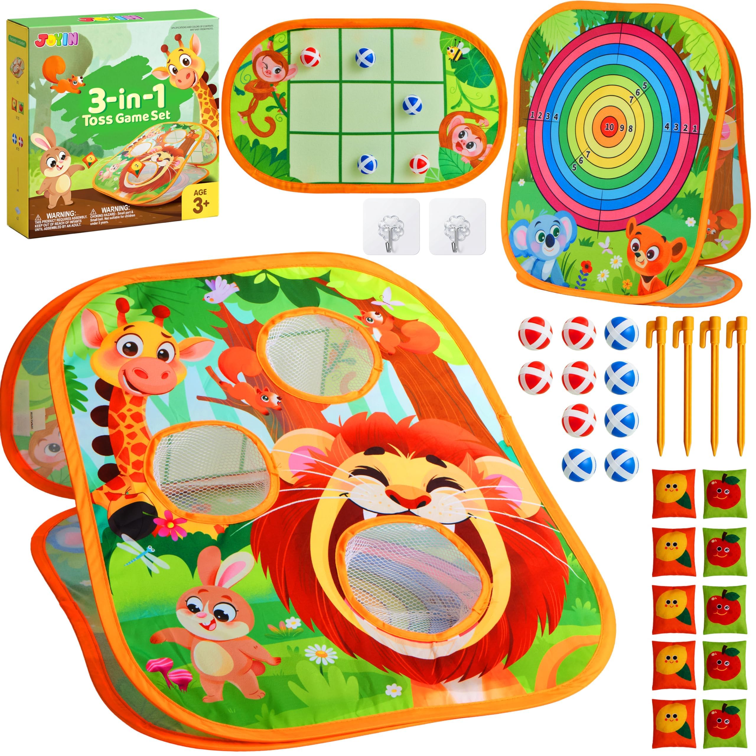 JOYIN 3-in-1 Animal Bean Bag Toss Game for Kids, Portable Corn Hole Games with T