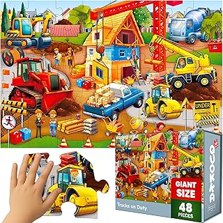 Giant Floor Puzzles for Kids Ages 4-6 - 48 Piece Puzzles for Toddlers 3-5 | Construction Activity Game - 2x3 Feet Large Educational Puzzle for Kids Ages 2-4 for Boys and Girls