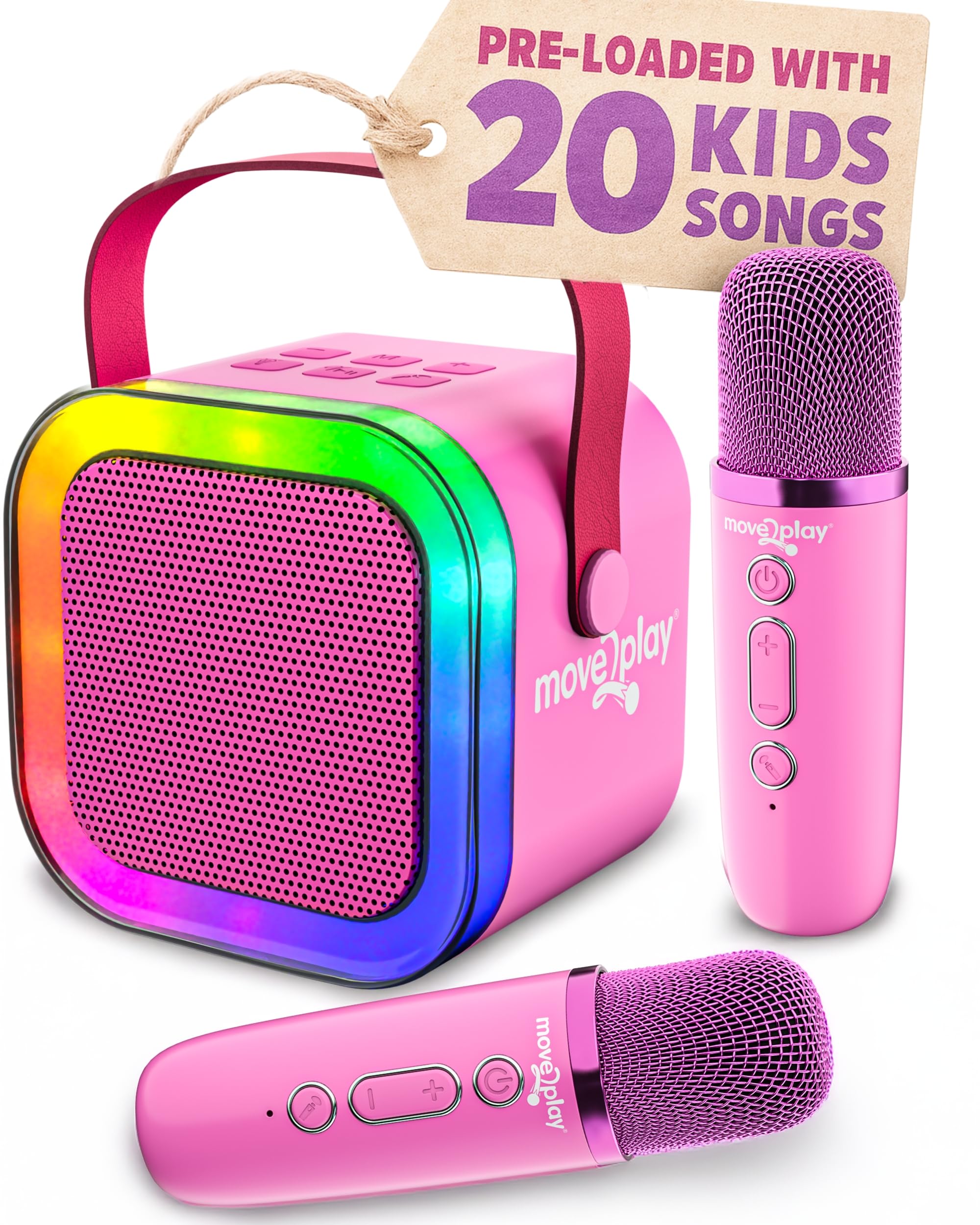 Move2Play, Karaoke Machine for Kids | Includes 20+ Kid Songs | 2 Microphones | C