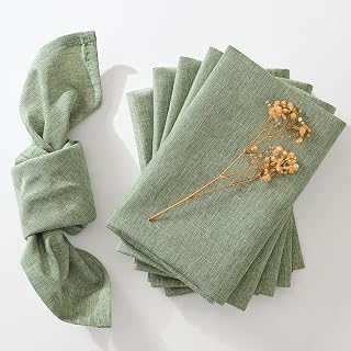 Decorelia Faux Linen Napkins, Valentine's Day Easter Spring Bulk Washable Reusable Cloth Napkin for Wedding Party Bridal Baby Shower Birthday Table Decorations (Sage Green, Set of 6, 18"x18")
