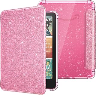 MoKo Case for 7" Kindle Paperwhite 12th Gen & Colorsoft 2024, Glitter Pink | Scratch-Proof, Sparkly Clear Back, Full Protection, Light Shell, Auto Wake/Sleep,for Kindle Paperwhite & Colorsoft 2024/2025
