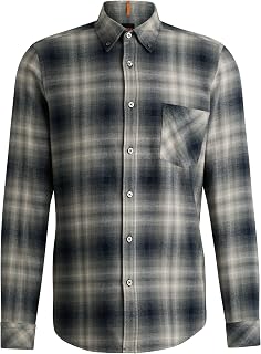 BOSS Mens Rickert M Checked Regular-fit Shirt in Cotton Flannel