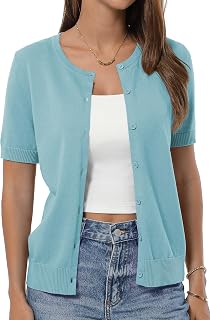 QUALFORT Womens Short Sleeve Cotton Cardigan