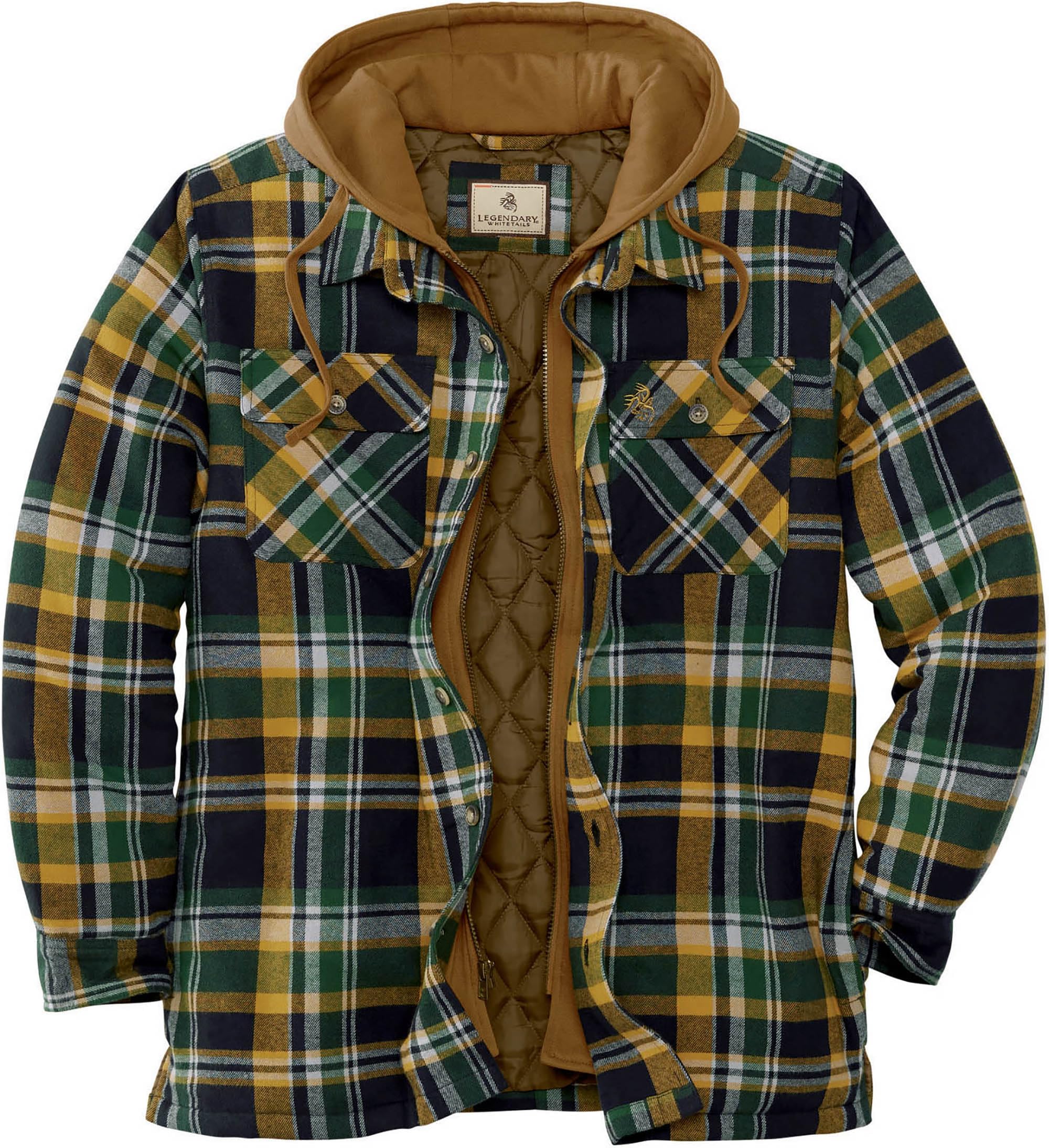 Legendary Whitetails Men's Polyfill Quilted Flannel Shirt Jacket with Hood
