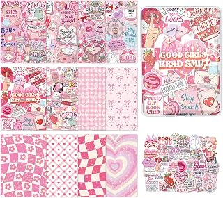 Koazava 62 Pcs Pink Book Club Kindle Inserts and Stickers for Kindle Clear Case, Pink Bow Heart Back Skin Decal Card, Bookish Decor Accessories Kit for Women Girls Book Lovers E-Readers, 4.9 x 6.8 in