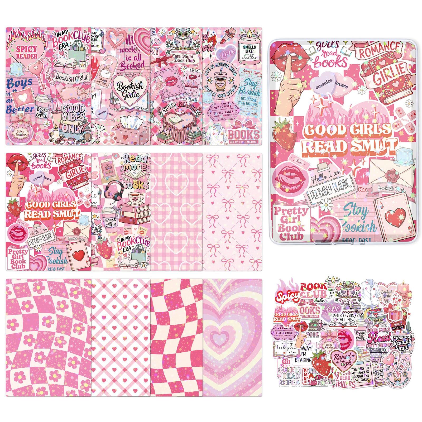 Koazava 62 Pcs Pink Book Club Kindle Inserts and Stickers for Kindle Clear Case,