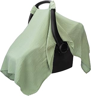 Comfy Cubs Baby Car Seat Cover - Muslin Cotton Baby Seat Cover Sage | Soft, Breathable and Lightweight Muslin Cotton Infant Car Seat Cover for Sun & Bug Protection - Large Size Car Seat Canopy