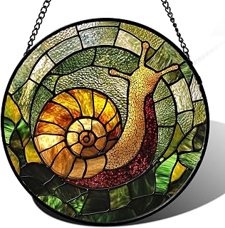Stained Glass Window Hanging, Green Orange Snail Sun Catcher for Door Home Decor Suncatcher Christmas Mother's Day Birthday Gifts for Women Men Mom and Nana 7.8 in