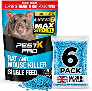 Pest-X Pro Predator Single Feed Rat & Mouse Poison Sachets, 6 Pack | Super Strength Brodifacoum · Easy to Use · Indoor and Outdoor Rodent Control · Venom Bait Station Refill