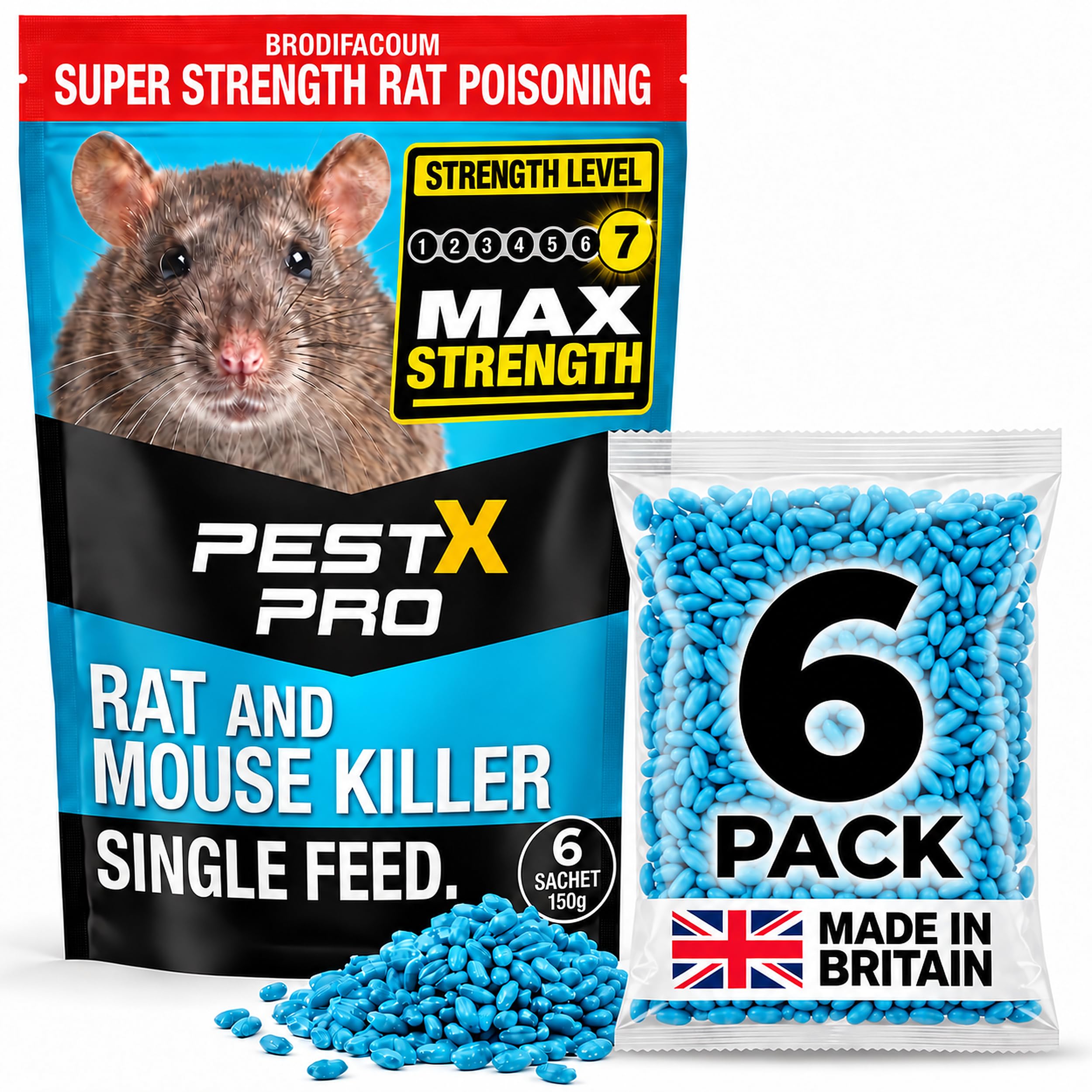 Pest-X Pro Predator Single Feed Rat & Mouse Poison Sachets, 6 Pack | Super Stren