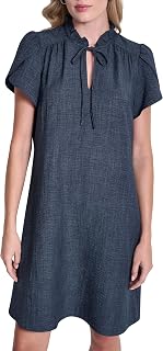 DKNY Front Tie Ruffle Neckline Trapeze Dress for Women