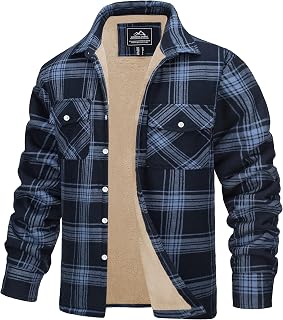 TACVASEN Men's Fleece Jackets Checked Lumberjack Shirts with 5 Pockets