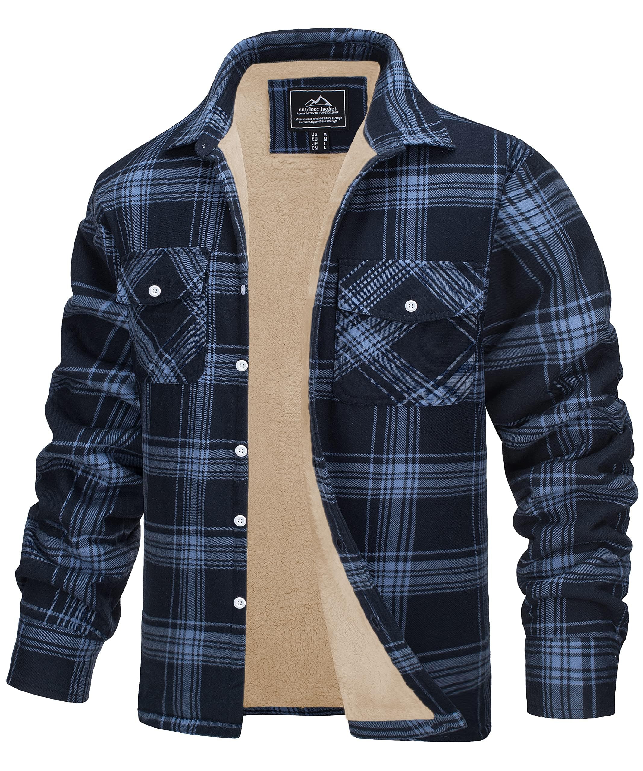 TACVASEN Men's Fleece Jackets Checked Lumberjack Shirts with 5 Pockets