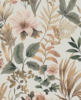 Laatse Vintage Pink Green Gold Floral Botanical Wallpaper 17.5''x118'' | Self Adhesive/Removable/Waterproof/Thick Vinyl Contact Paper for Bathroom Bedroom Shelf Cabinet Drawer,Prepasted,Easy Peel