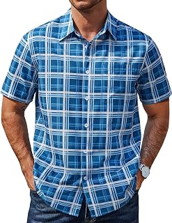 COOFANDY Mens Plaid Button Down Shirts Short Sleeve Casual Summer Shirt Wrinkle Free Dress Shirts with Pocket