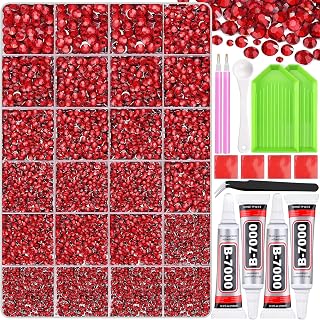 TINKRSTUFF 35000Pcs Red Rhinestones Bedazzling Kit | with 3Pcs B7000 Jewelry Glue, Diamond Art Tools, Multi Size Flatback Gems for Bedazzling Shoes Books Crafts Nail Art Makeup