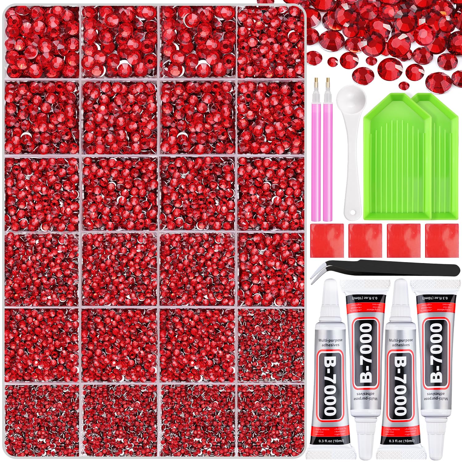 TINKRSTUFF 35000Pcs Red Rhinestones Bedazzling Kit | with 3Pcs B7000 Jewelry Glu