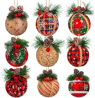Elcoho 9 Pcs Christmas Ball Ornaments Red Tree Hanging Baubles