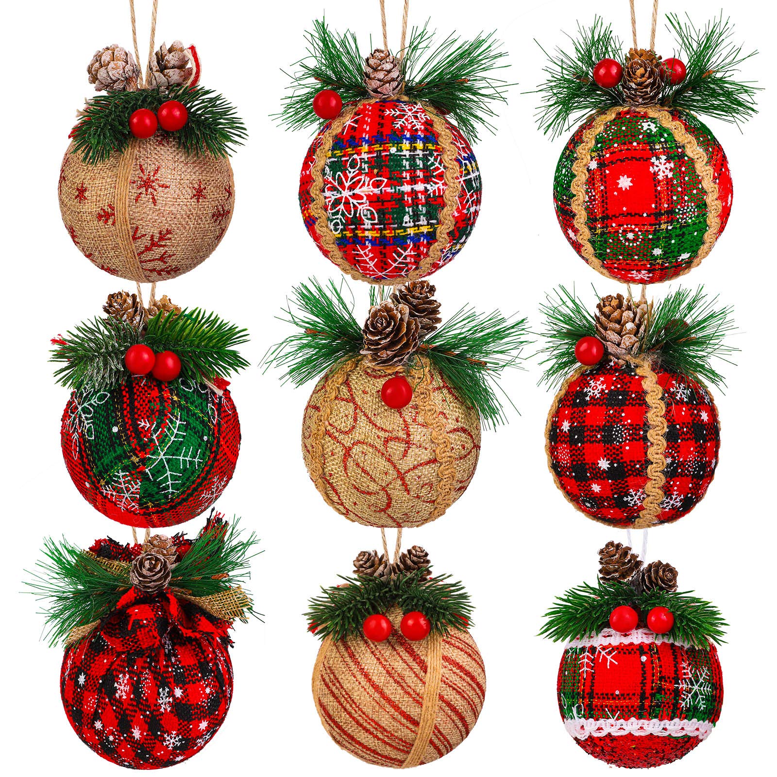Elcoho 9 Pcs Christmas Ball Ornaments Red Tree Hanging Baubles